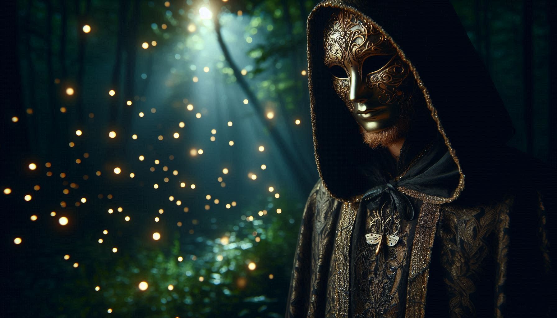 Mysterious masked figure in shadows